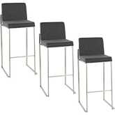 Fuji 30" High Back Bar Stool in Stainless Steel & Charcoal Fabric (Set of 3)